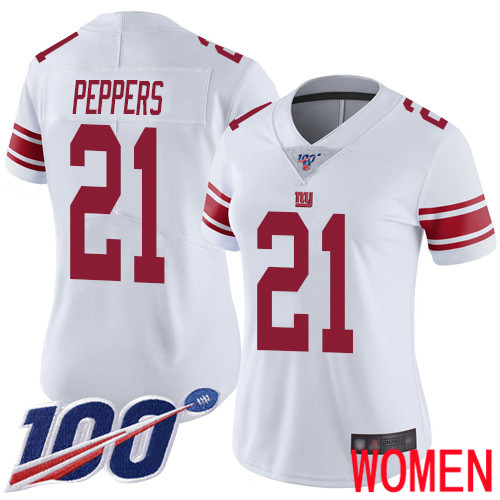 Women New York Giants #21 Jabrill Peppers White Vapor Untouchable Limited Player 100th Season Football NFL Jersey->women nfl jersey->Women Jersey